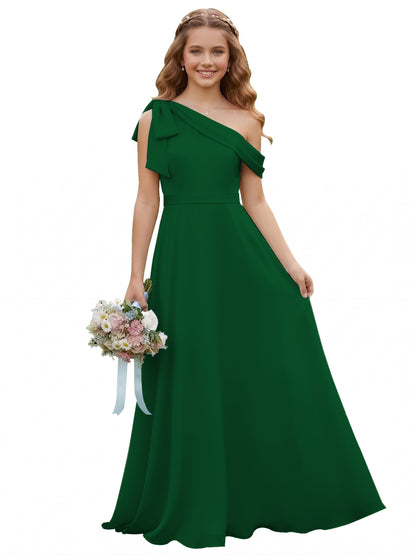 dideyttawl One Shoulder Junior Bridesmaid Dresses for Girls 4-16 Chiffon  A-Line Pageant Formal Party Ball Dress 2562