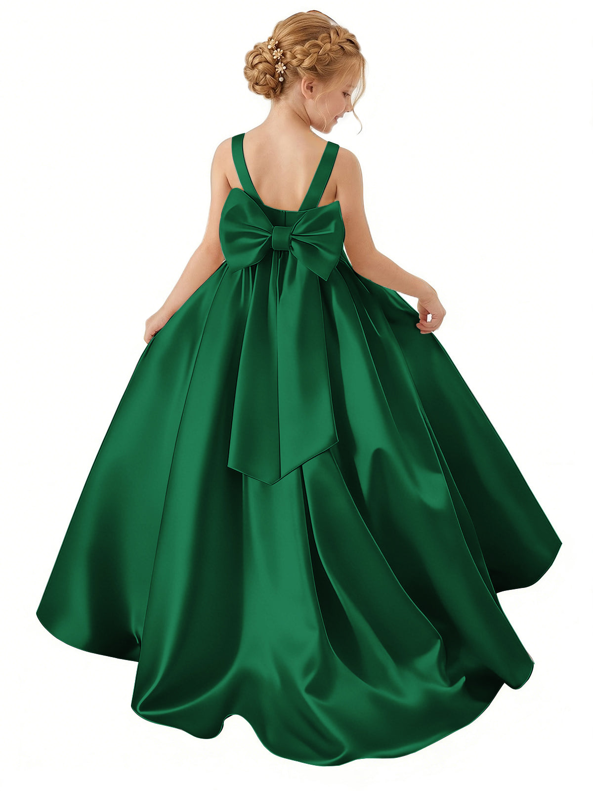 dideyttawl Big Bow Junior Bridesmaid Dresses for Wedding Satin Flower Girls Dress A-Line Princess Pageant Ball Gown Formal Party 2779