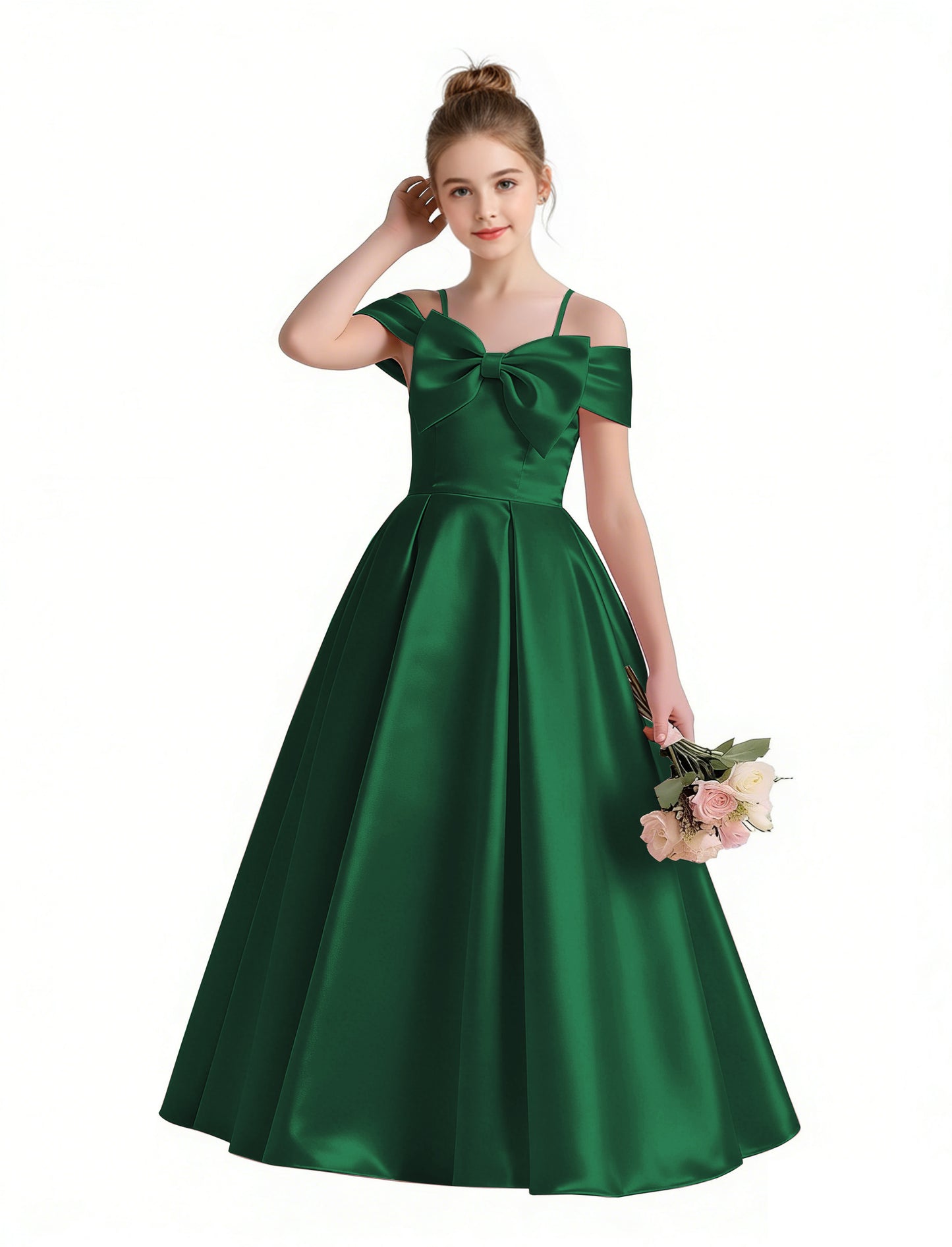dideyttawl 2026 Off Shoulder Flower Girl Dress Big Bow Junior Bridesmaid Dress A-Line Sleeveless Prom Ball Gown 2790