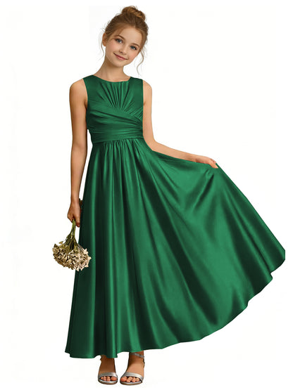 dideyttawl Satin A-Line Junior Bridesmaid Dresses Pleated Girls Special Occasion Gown