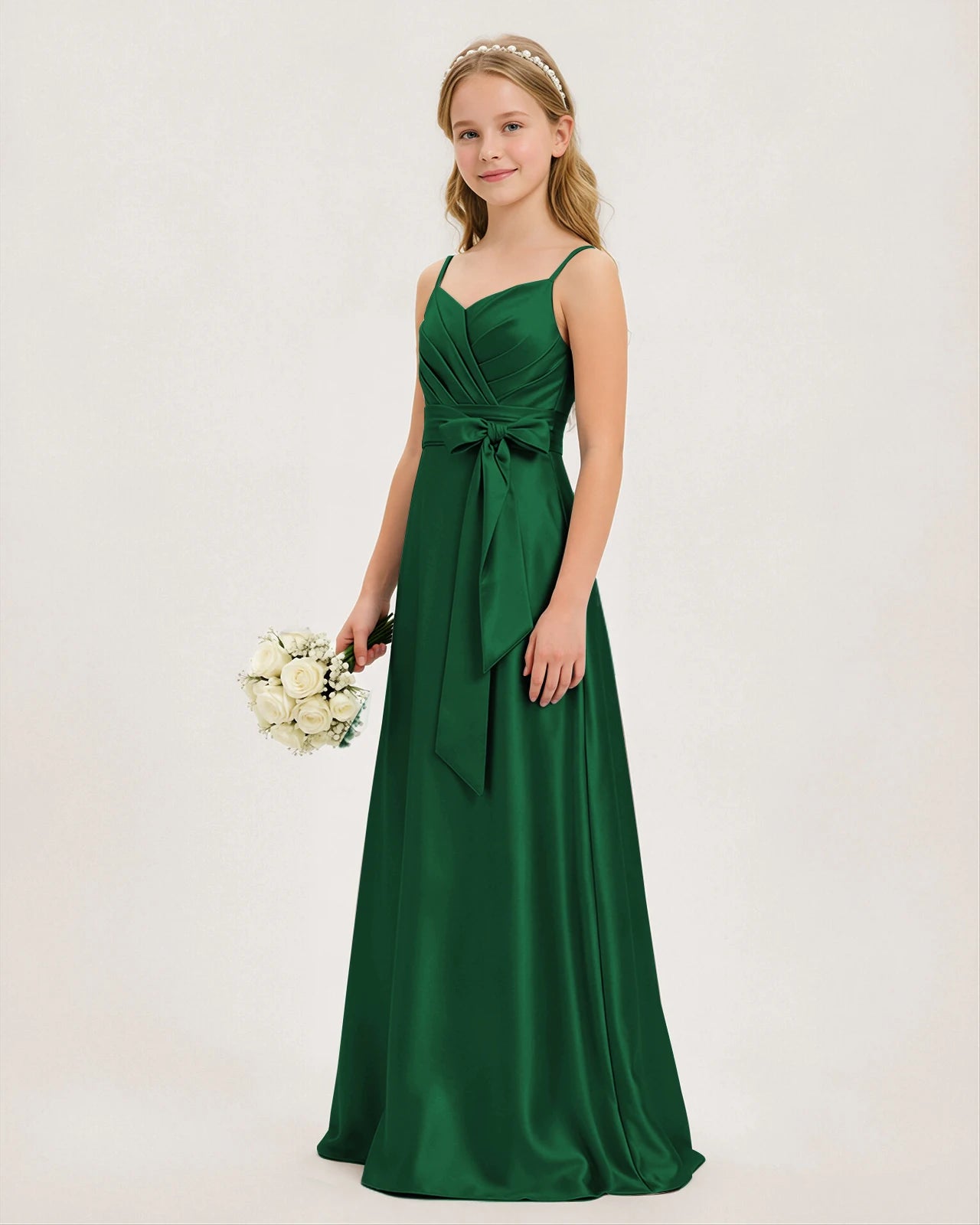 Dark Green Satin Junior Bridesmaid Dress