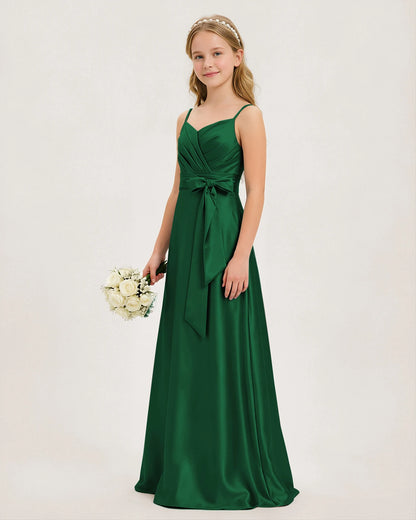 Dark Green Satin Junior Bridesmaid Dress