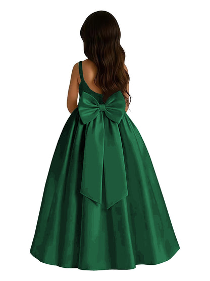 dideyttawl Satin Flower Girl Dresses with Bow Elegant Communion Dress for Girls A-Line Formal Party Gown with Bow