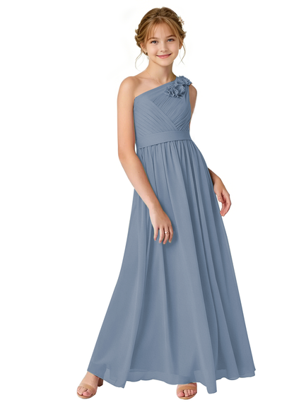 dideyttawl One Shoulder Pleated Junior Bridesmaid Dresses for Wedding A-Line Chiffon 3D Flower Girls Formal Party Dress 2604