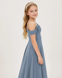 Dusty Blue Chiffon Junior Bridesmaid Dress