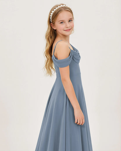 Dusty Blue Chiffon A-line Junior Bridesmaid Dress Side View