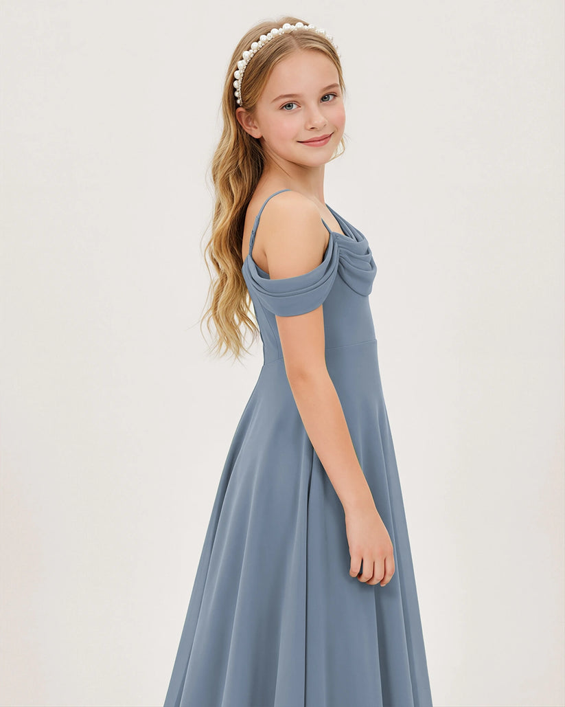 Dusty Blue Chiffon A-line Junior Bridesmaid Dress Side View
