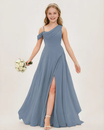 Dusty Blue Chiffon Junior Bridesmaid Dress