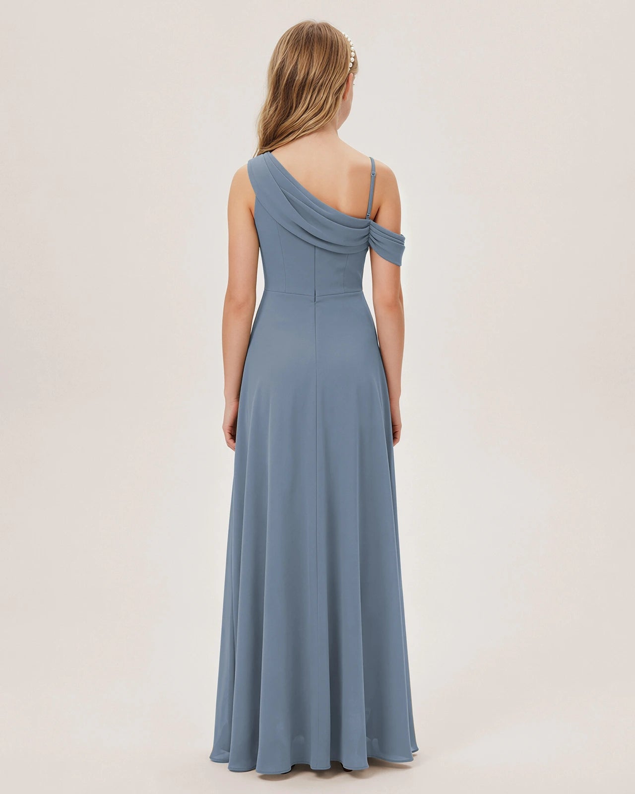 Dusty Blue Chiffon A-line Junior Bridesmaid Dress Back View