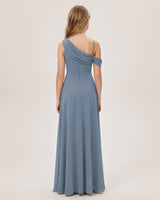 Dusty Blue Chiffon A-line Junior Bridesmaid Dress Back View