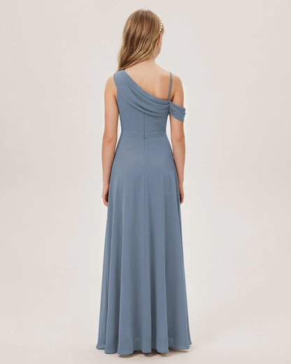 Dusty Blue Chiffon A-line Junior Bridesmaid Dress Back View
