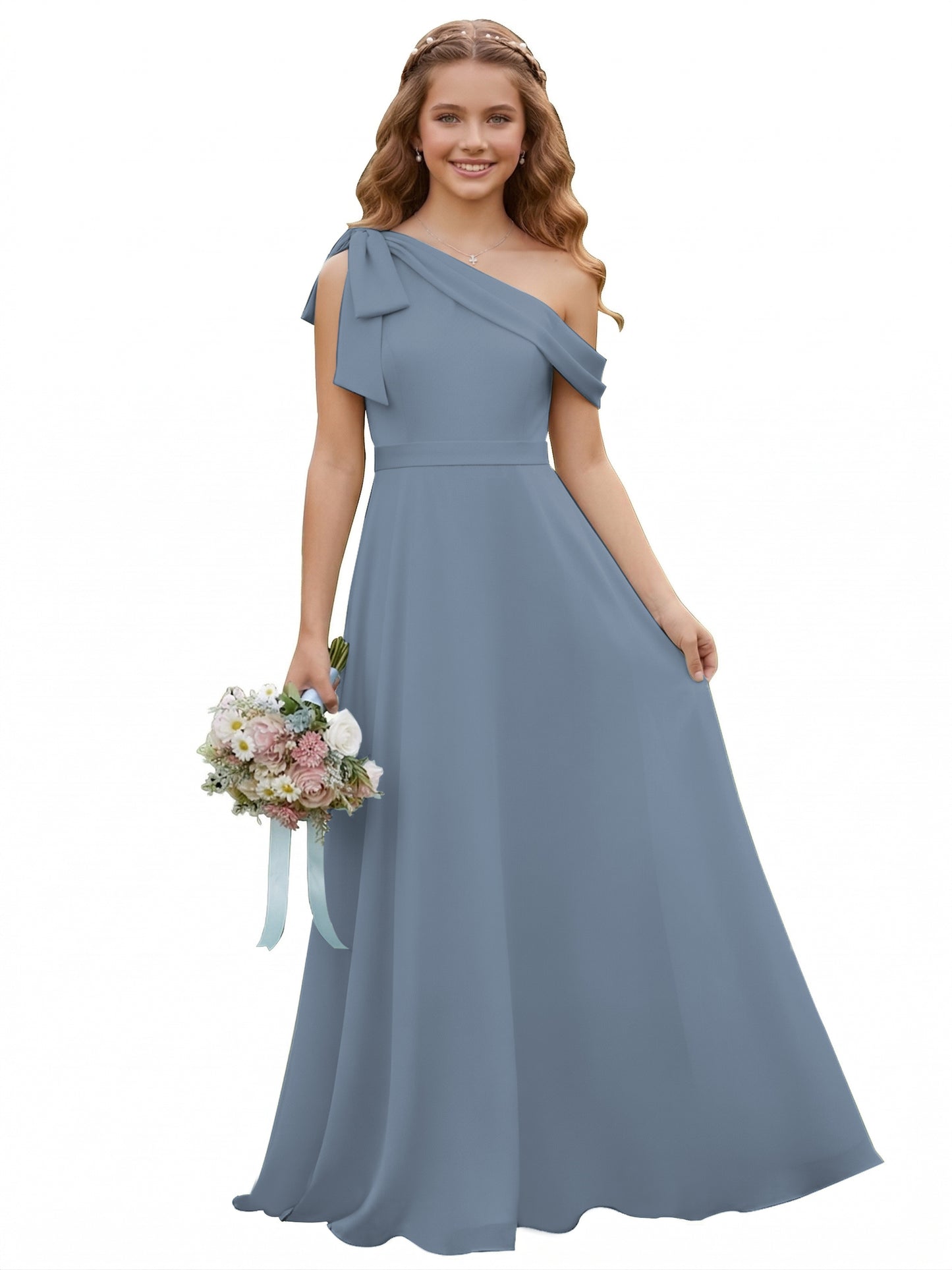 dideyttawl One Shoulder Junior Bridesmaid Dresses for Girls 4-16 Chiffon  A-Line Pageant Formal Party Ball Dress 2562