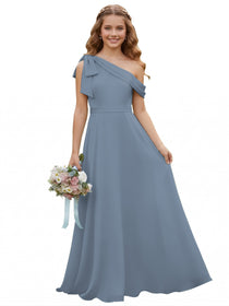 dideyttawl One Shoulder Junior Bridesmaid Dresses for Girls 4-16 Chiffon  A-Line Pageant Formal Party Ball Dress 2562