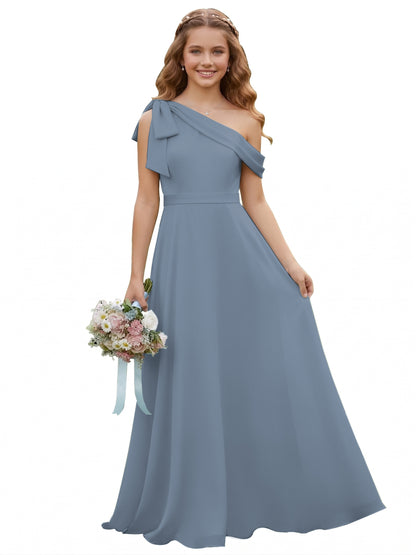 dideyttawl One Shoulder Junior Bridesmaid Dresses for Girls 4-16 Chiffon  A-Line Pageant Formal Party Ball Dress 2562
