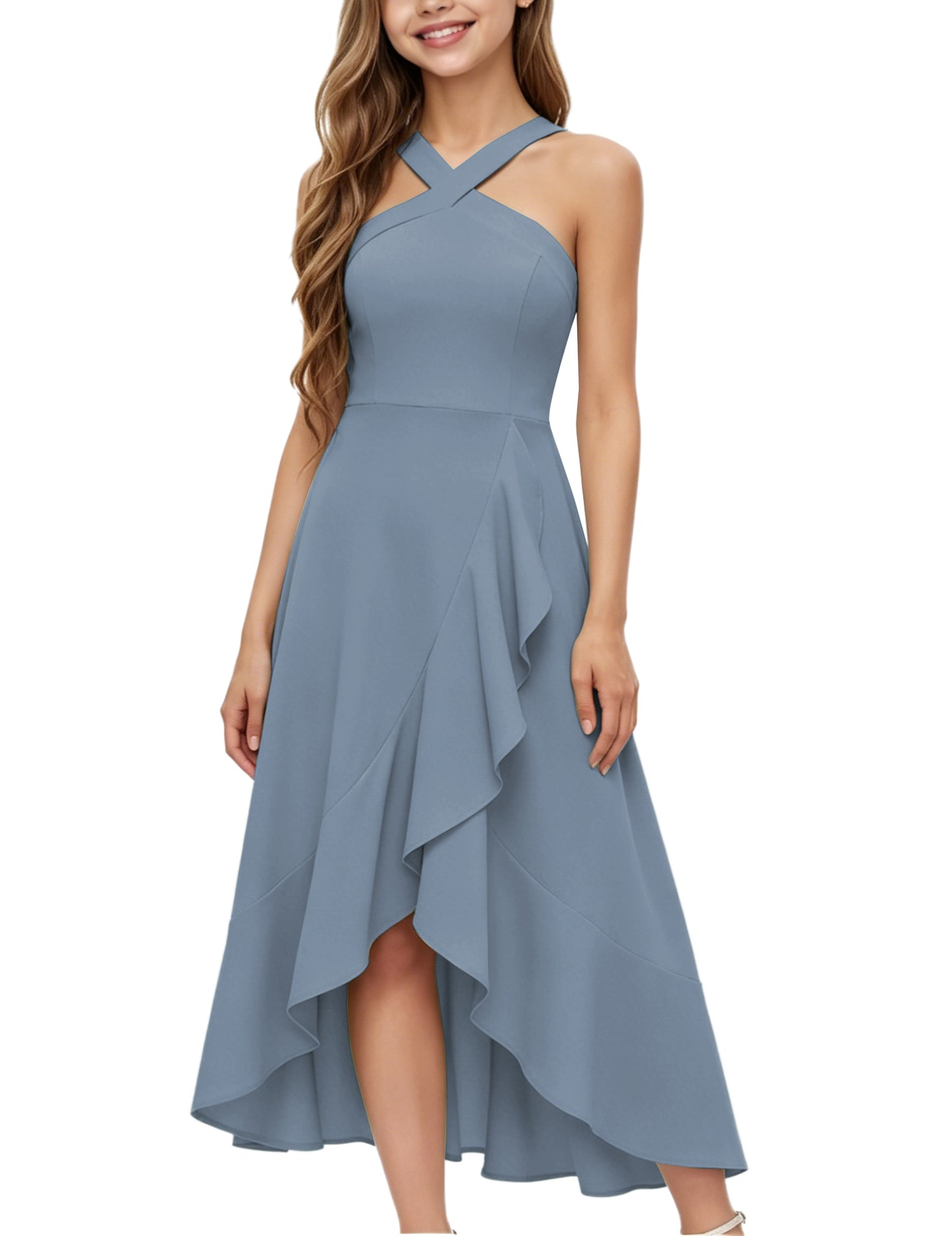 dideyttawl Halter Chiffon Junior Bridesmaid Dresses for Wedding A-Line High Low Flower Girls Formal Party Dress with Slit 2608