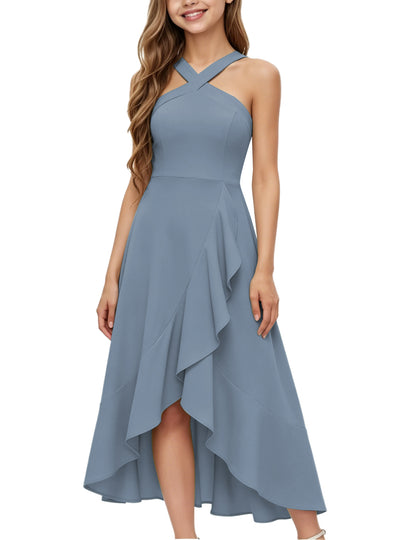 dideyttawl Halter Chiffon Junior Bridesmaid Dresses for Wedding A-Line High Low Flower Girls Formal Party Dress with Slit 2608