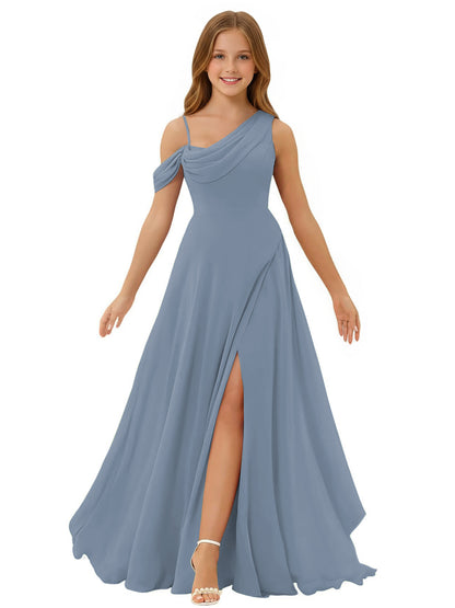 dideyttawl One Shoulder Junior Bridesmaid Dresses for Girls with Slit A-Line Chiffon Pageant Formal Party Ball Dress 2564