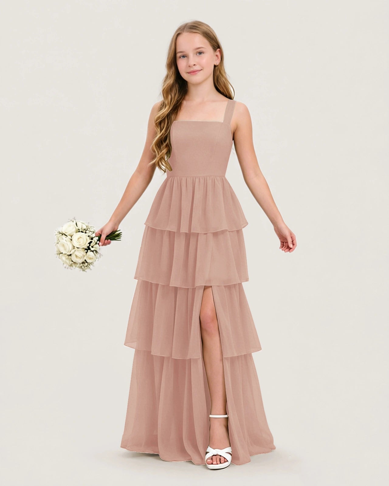 Junior Bridesmaid Dress | Tiered Slit & Chiffon