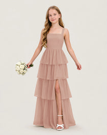 Dusty Rose Front Chiffon Junior Bridesmaid Dresses