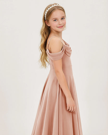 Dusty Rose Chiffon A-line Junior Bridesmaid Dress Side View