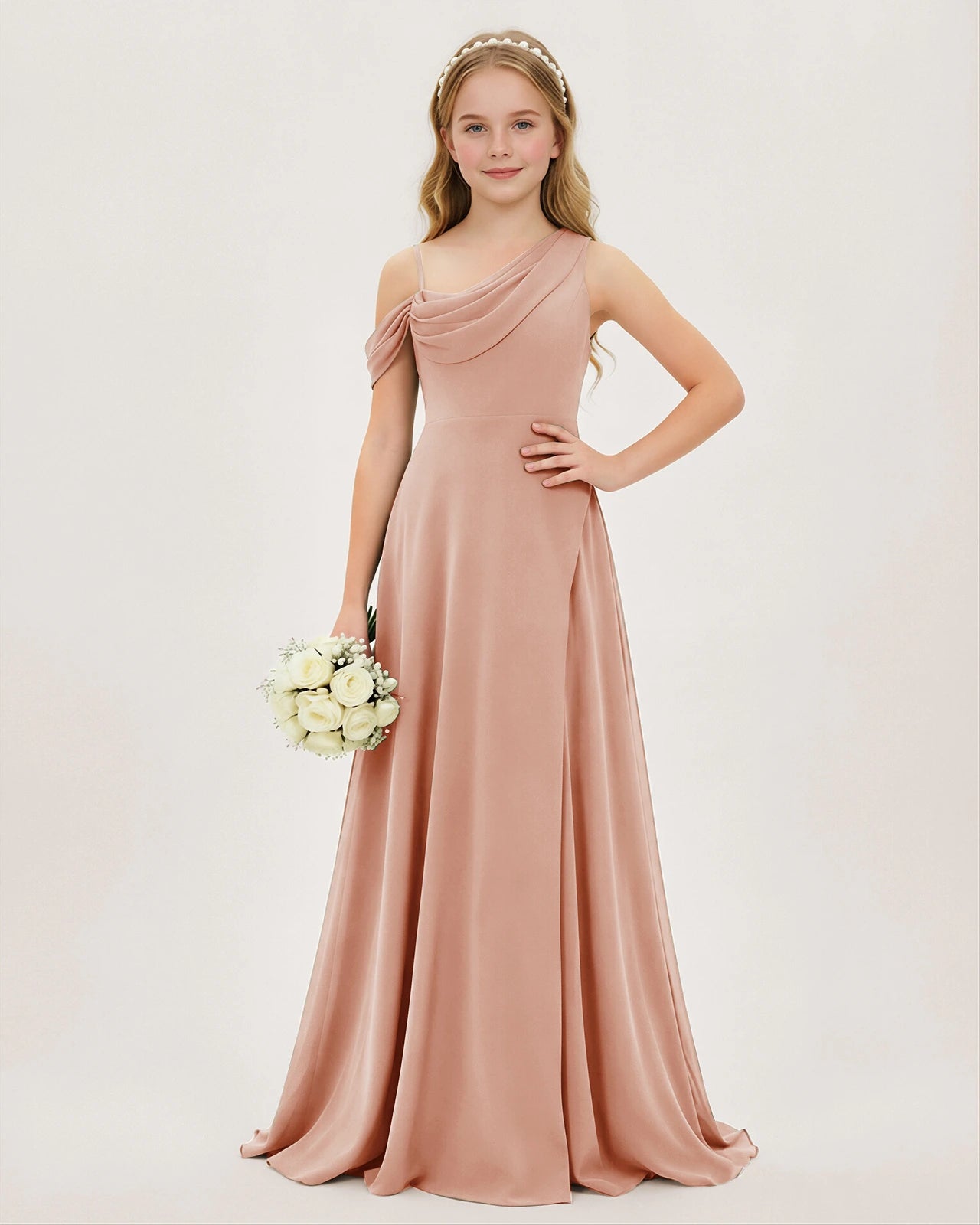 Dusty Rose Chiffon A-line Junior Bridesmaid Dress Front View