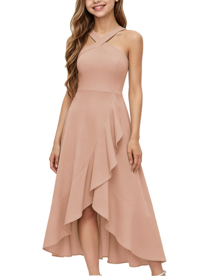 dideyttawl Halter Chiffon Junior Bridesmaid Dresses for Wedding A-Line High Low Flower Girls Formal Party Dress with Slit 2608