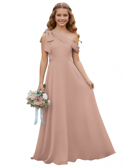 dideyttawl One Shoulder Junior Bridesmaid Dresses for Girls 4-16 Chiffon  A-Line Pageant Formal Party Ball Dress 2562
