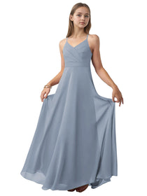 Dideyttawl Sage Green Junior Bridesmaid Dress Spaghetti Strap Chiffon A-Line Gown