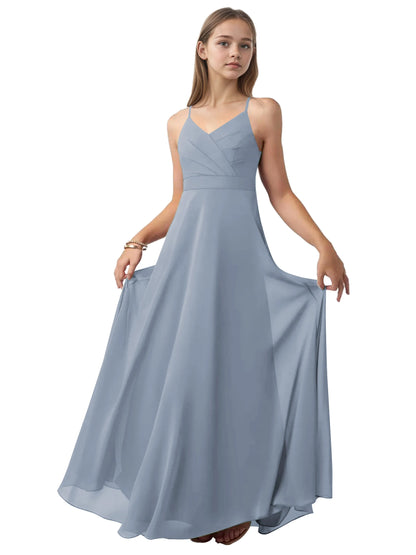 dideyttawl V-Neck Junior Bridesmaid Dress Spaghetti Straps Pleated Chiffon A-Line Flower Girl Dress 2510