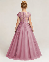 Back Dusty Pink Lace Flower Girls Dress