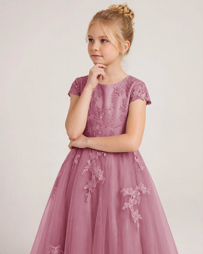 Detail Dusty Pink Lace Flower Girls Dress