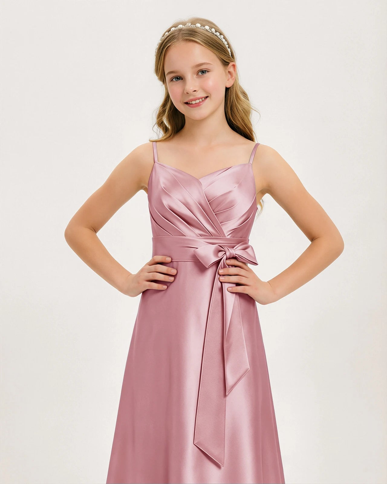 Dusty Rose Satin Junior Bridesmaid Dress