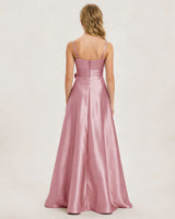 Dusty Rose Satin A-line Junior Bridesmaid Dress Back View
