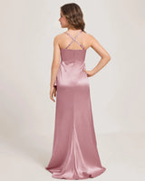 Dusty Rose Satin A-line Girls Formal Dress Back View