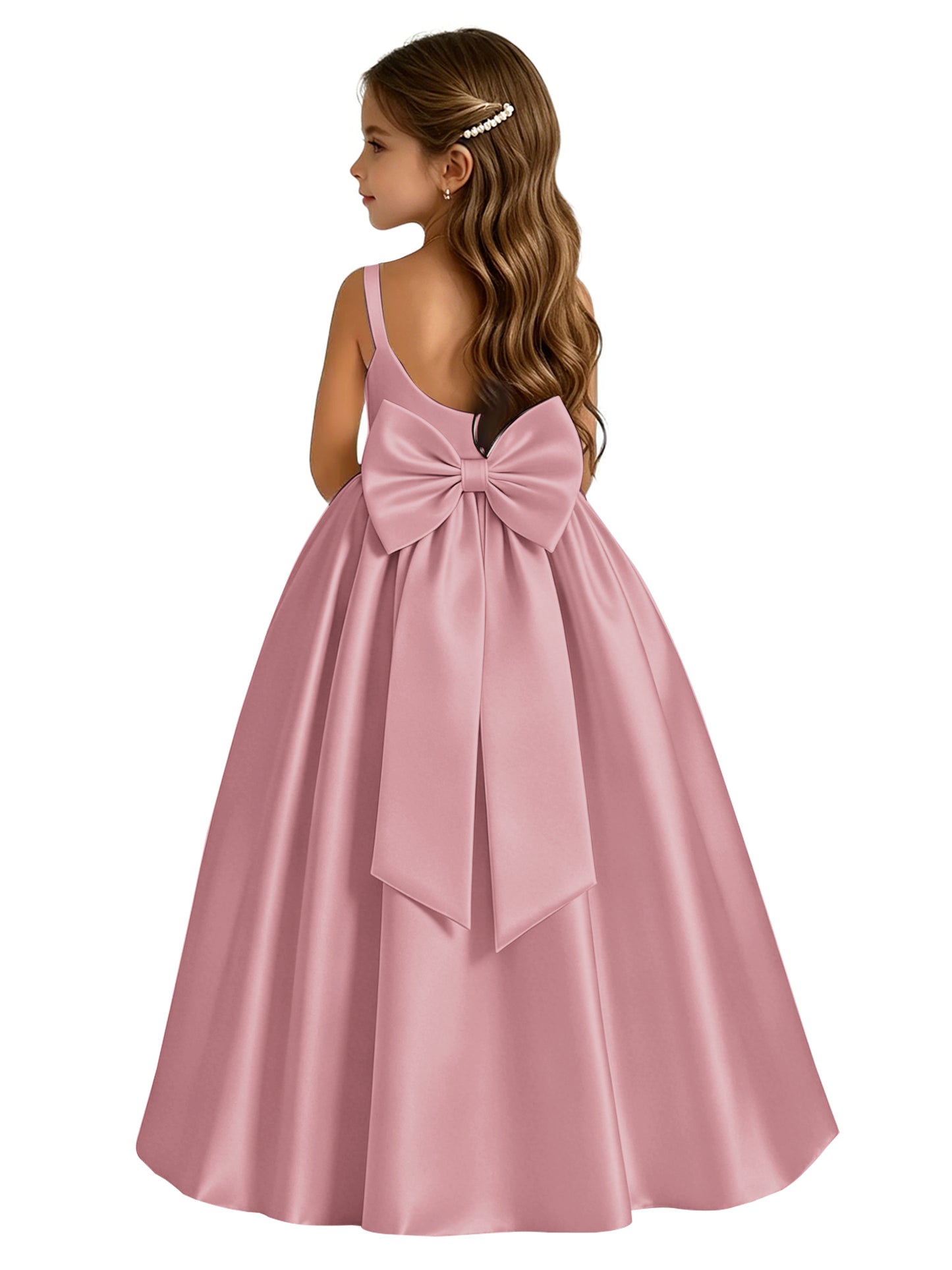 dideyttawl Satin Flower Girl Dresses with Bow Elegant Communion Dress for Girls A-Line Formal Party Gown with Bow