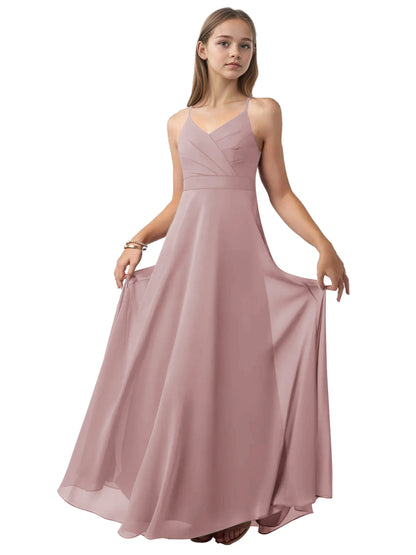 dideyttawl V-Neck Junior Bridesmaid Dress Spaghetti Straps Pleated Chiffon A-Line Flower Girl Dress 2510