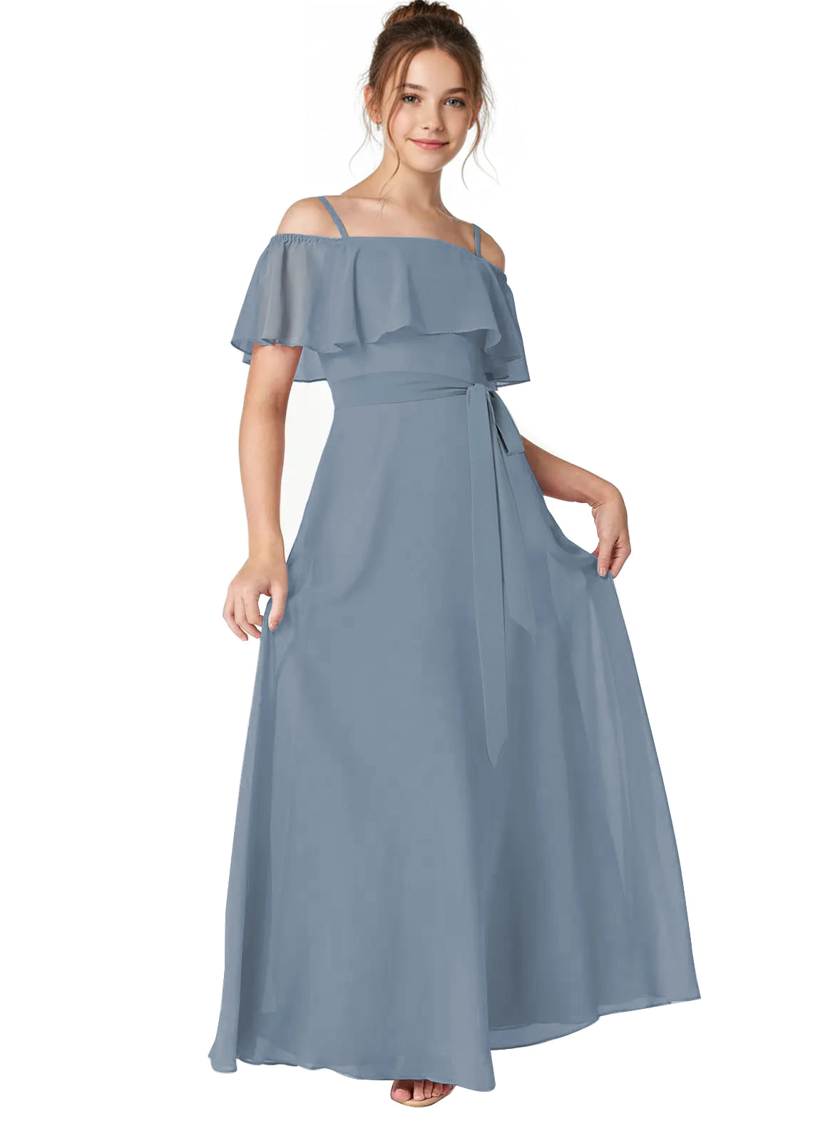 dideyttawl Spaghetti Straps Junior Bridesmaid Dresses for Wedding A-Line Chiffon Pageant Girls Formal Party Dress 003