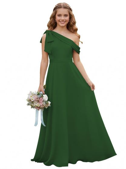 dideyttawl One Shoulder Junior Bridesmaid Dresses for Girls 4-16 Chiffon  A-Line Pageant Formal Party Ball Dress 2562