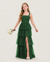 Emerald Green Chiffon A-line Junior Bridesmaid Dress Front View