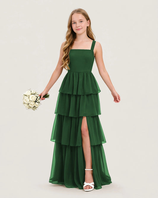 Emerald Green Chiffon A-line Junior Bridesmaid Dress Front View