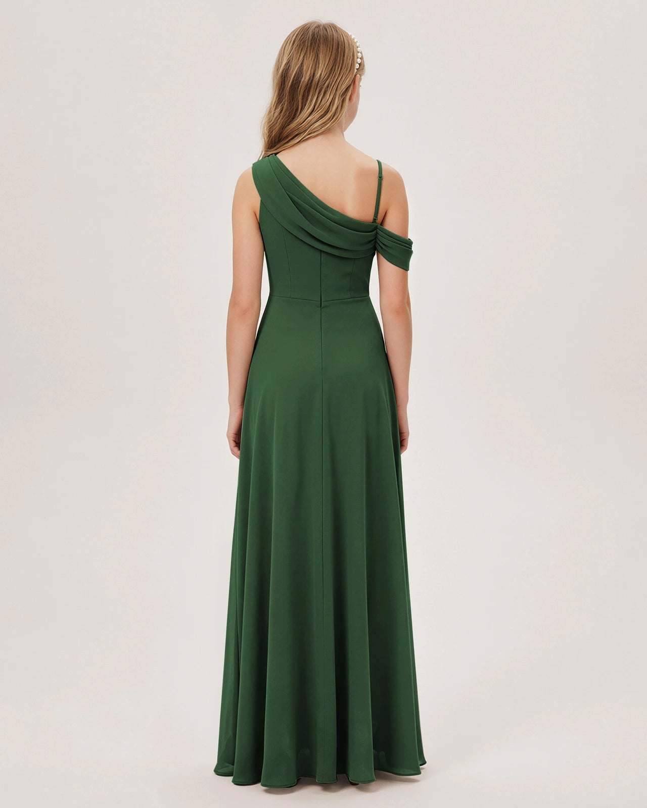 Emerald Green Chiffon A-line Junior Bridesmaid Dress Back View