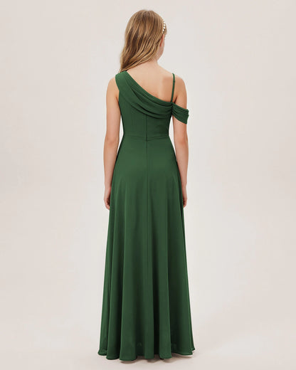 Emerald Green Chiffon A-line Junior Bridesmaid Dress Back View