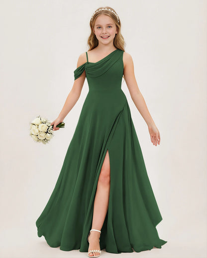Emerald Green Chiffon A-line Junior Bridesmaid Dress Front View