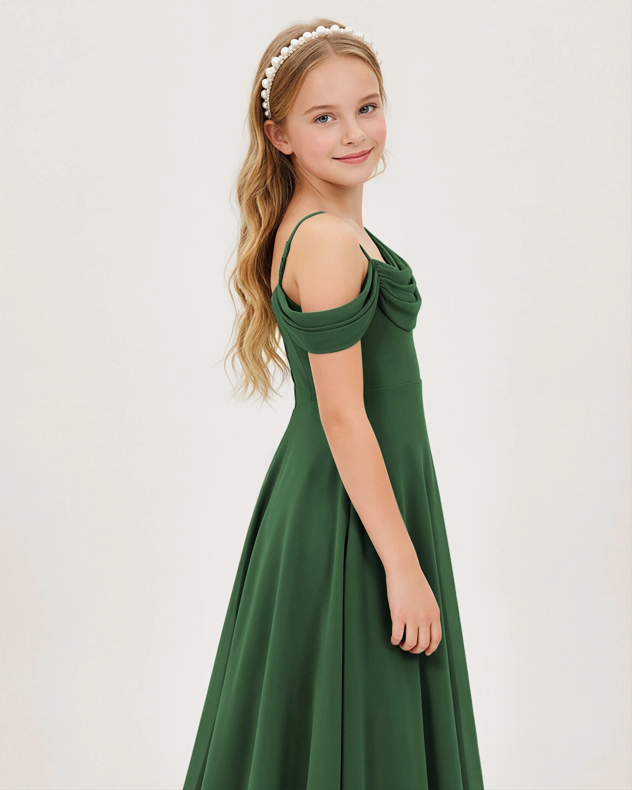Emerald Green Chiffon A-line Junior Bridesmaid Dress Side View