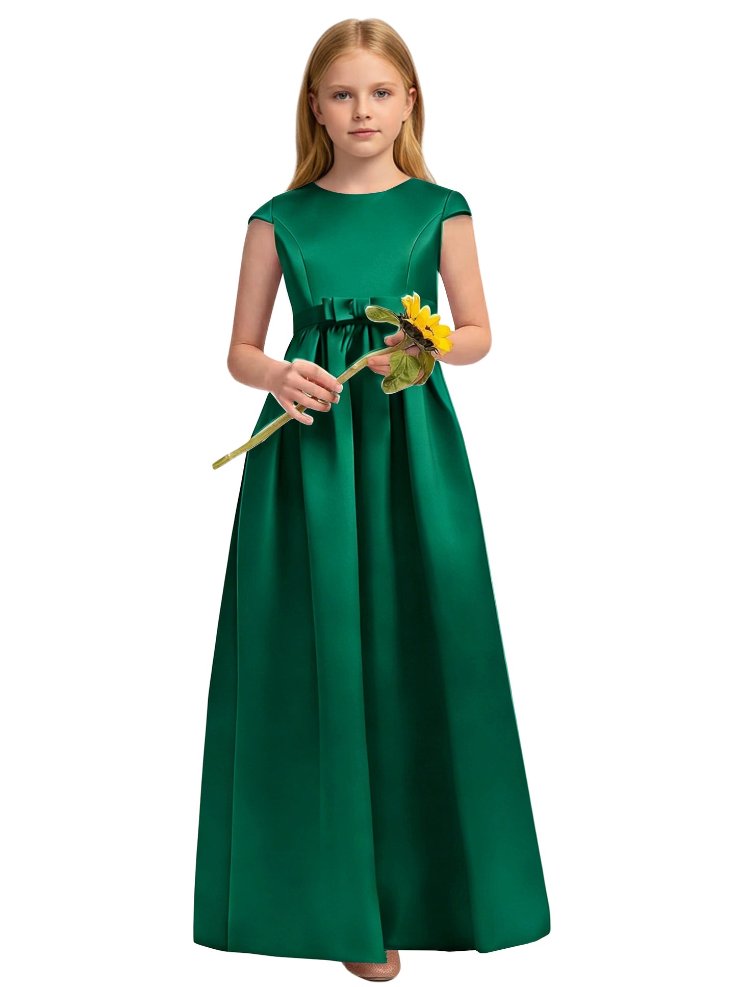dideyttawl Satin Junior Bridesmaid Dresses Cap Sleeve Pageant Gown 2771