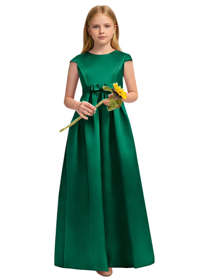 dideyttawl Satin Junior Bridesmaid Dresses Cap Sleeve Pageant Gown 2771