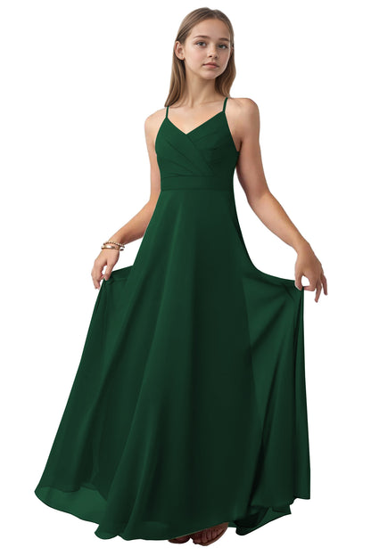 dideyttawl V-Neck Junior Bridesmaid Dress Spaghetti Straps Pleated Chiffon A-Line Flower Girl Dress 2510
