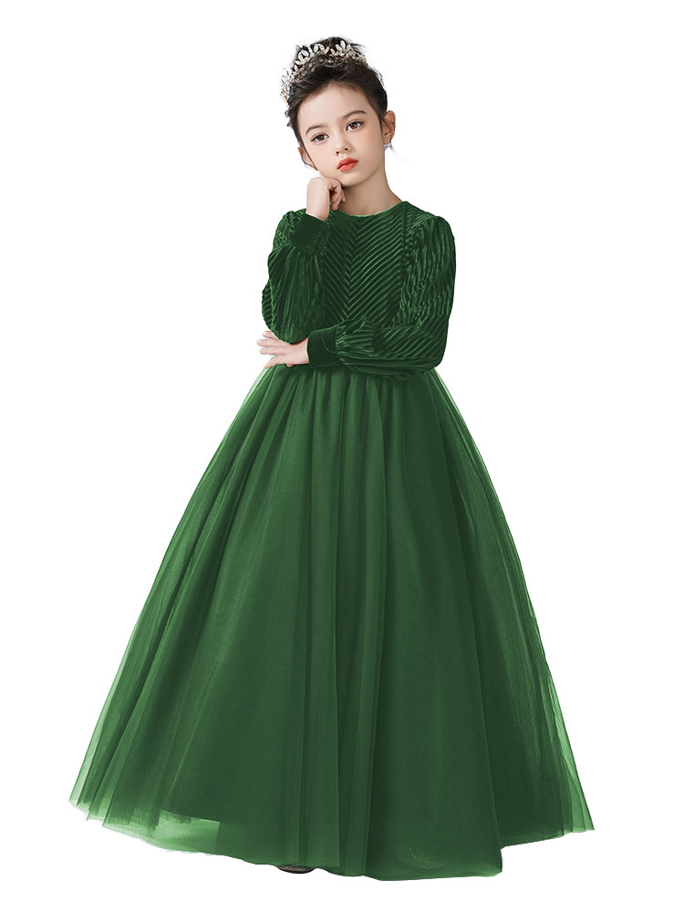 Dideyttawl Girls Velvet Flower Girl Dress Elegant Formal Dress Lantern Long Sleeves Girls Birthday Party Dress, Emerald Green / 4 Dideyttawl Girls Velvet Flower Girl Dress Elegant Formal Dress Lantern Long Sleeves Girls Birthday Party Dress, Emerald Green / 4