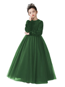 Dideyttawl Velvet Elegant Girls Formal Dress Lantern Long Sleeves Girls Birthday Party Dress