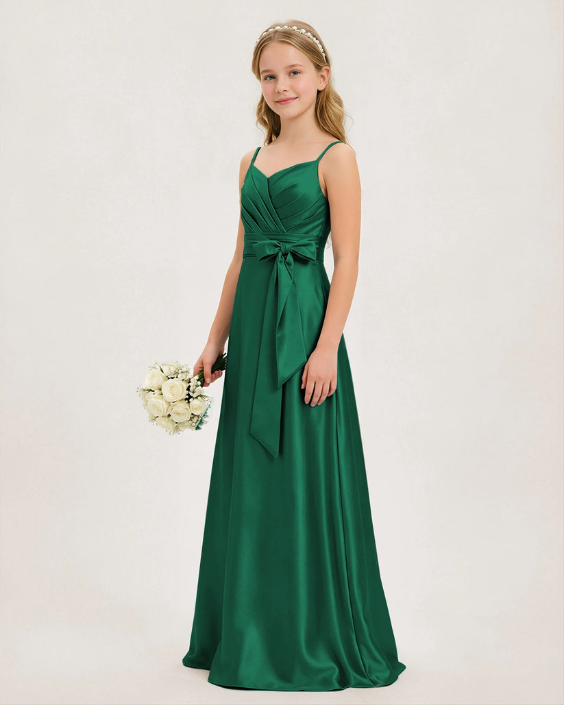 Emerald Green Satin A-line Junior Bridesmaid Dress Side View